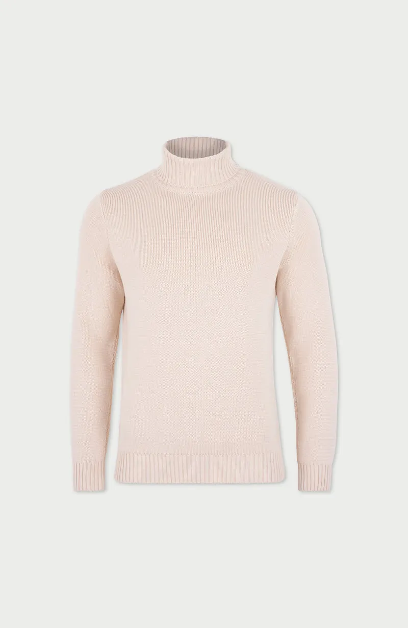 Mens Midweight Cotton Fitted Submariner Roll Neck Jumper