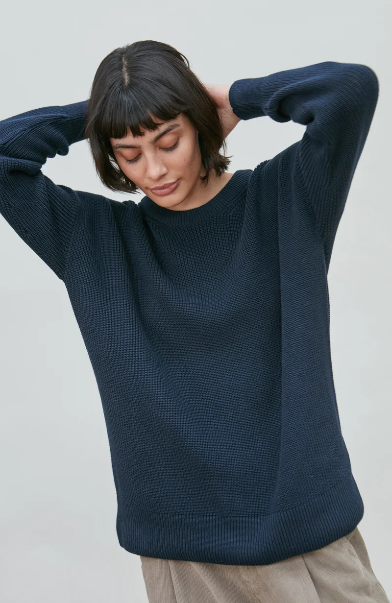 Womens Cotton Ribbed Crew Neck Jumper