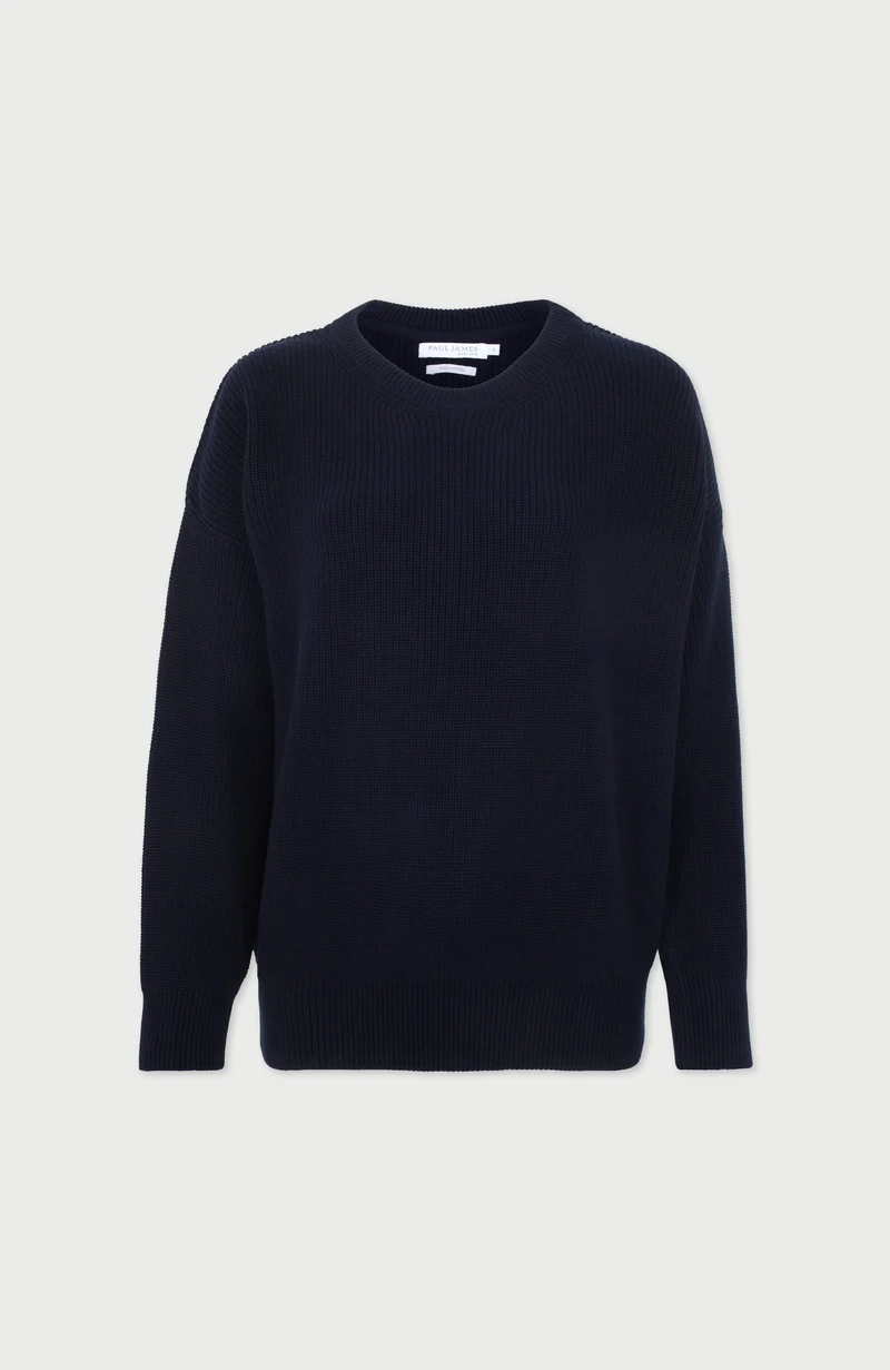 Womens Cotton Ribbed Crew Neck Jumper