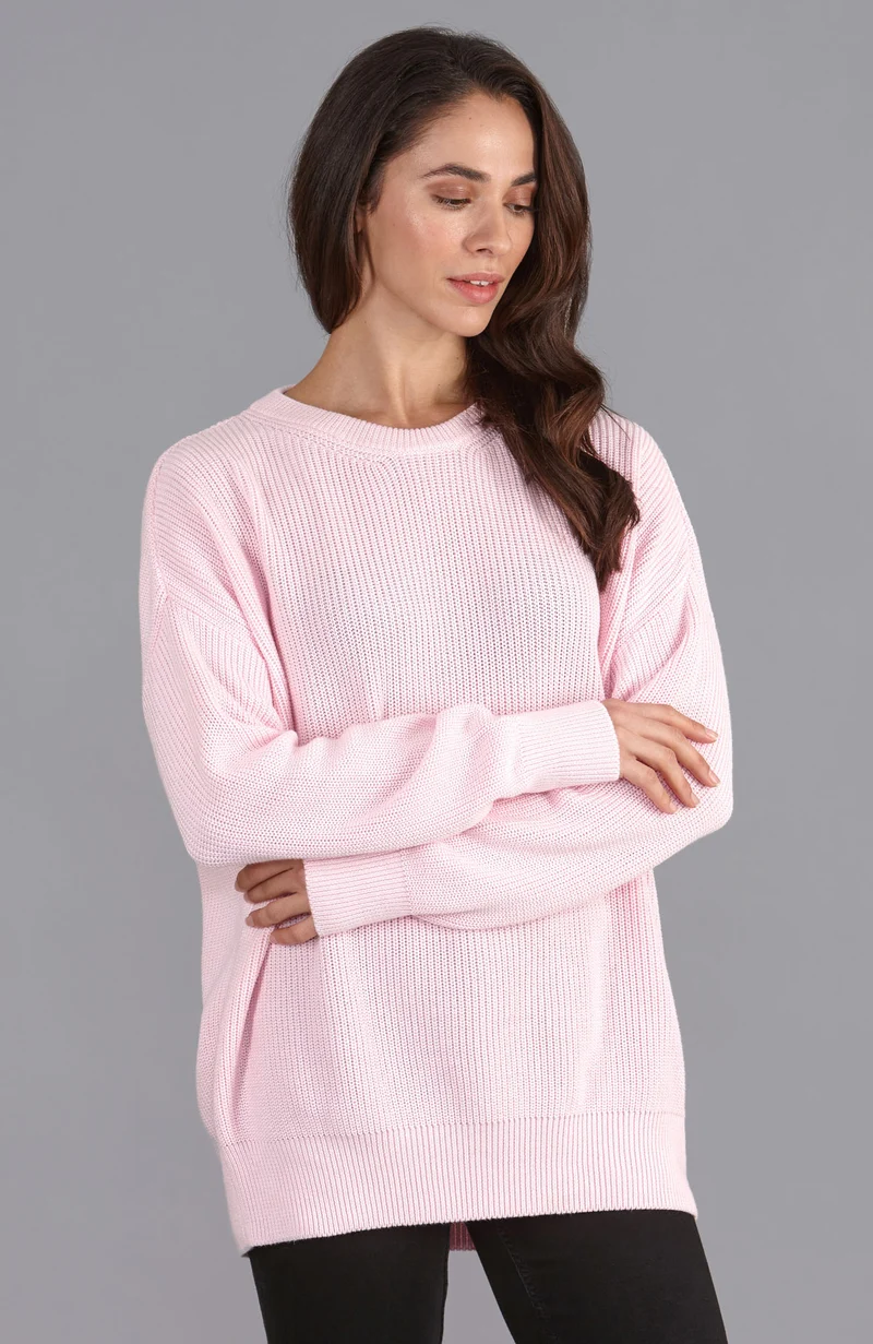 Womens Cotton Ribbed Crew Neck Jumper