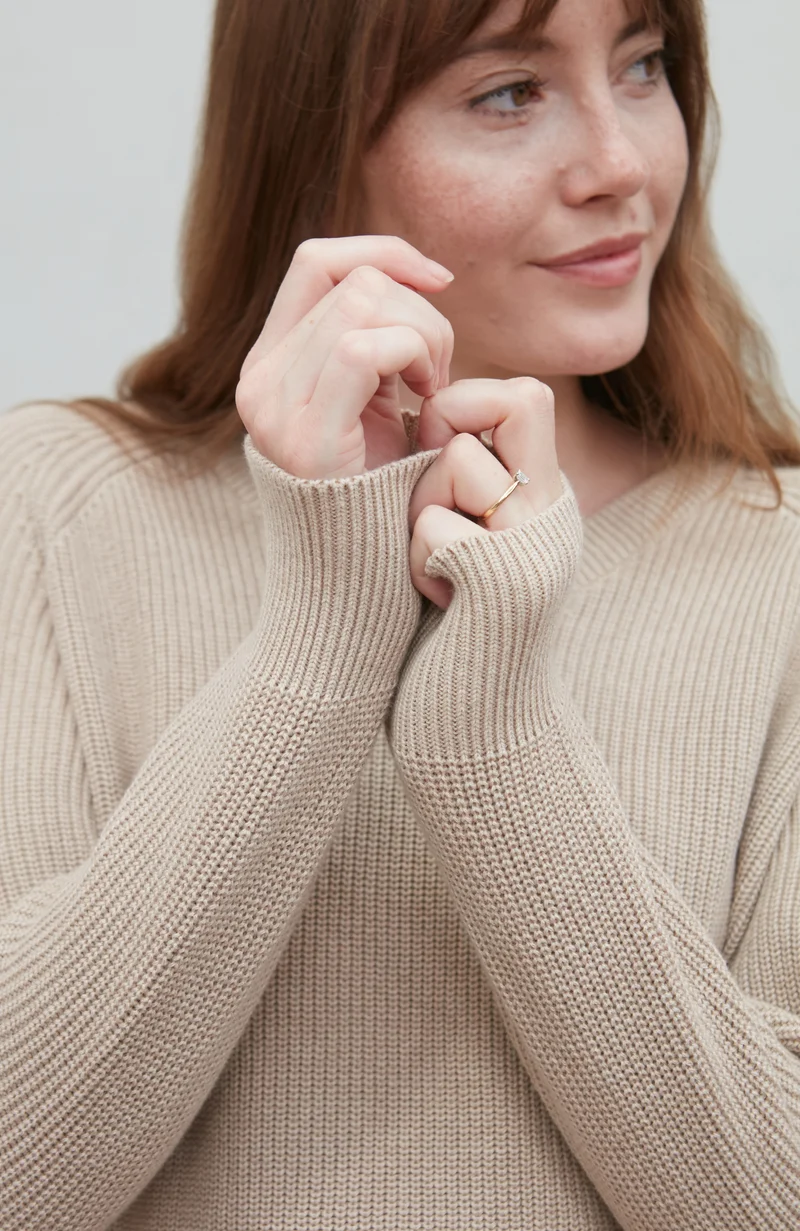 Womens Cotton Ribbed V Neck Jumper