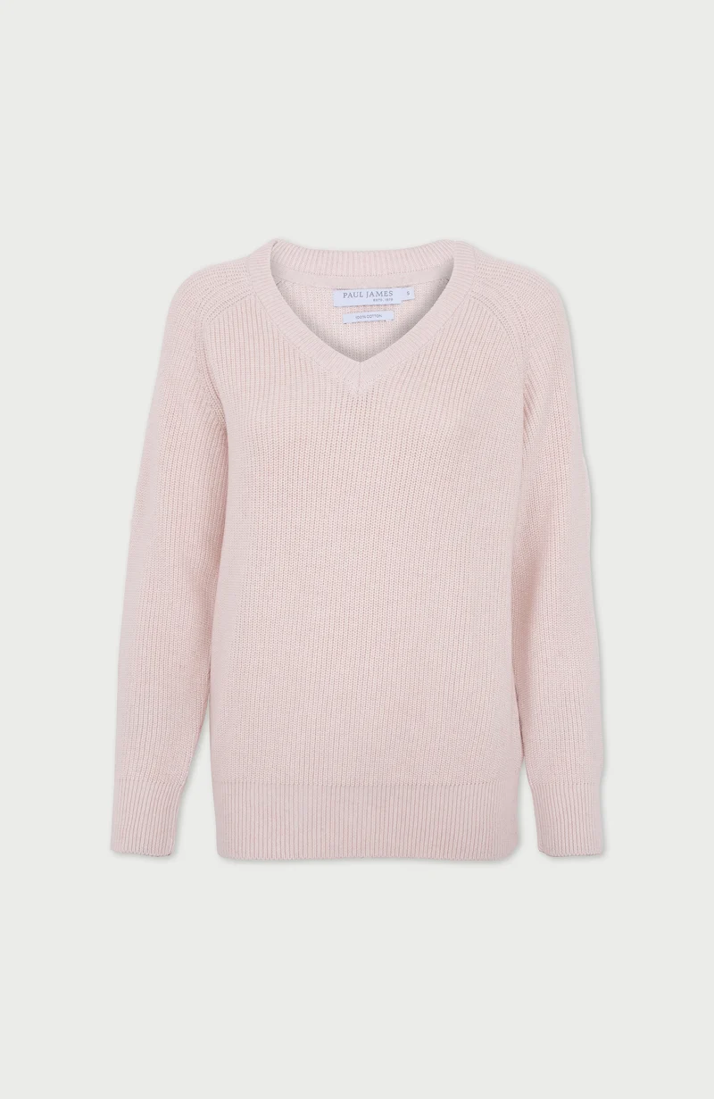 Womens Cotton Ribbed V Neck Jumper