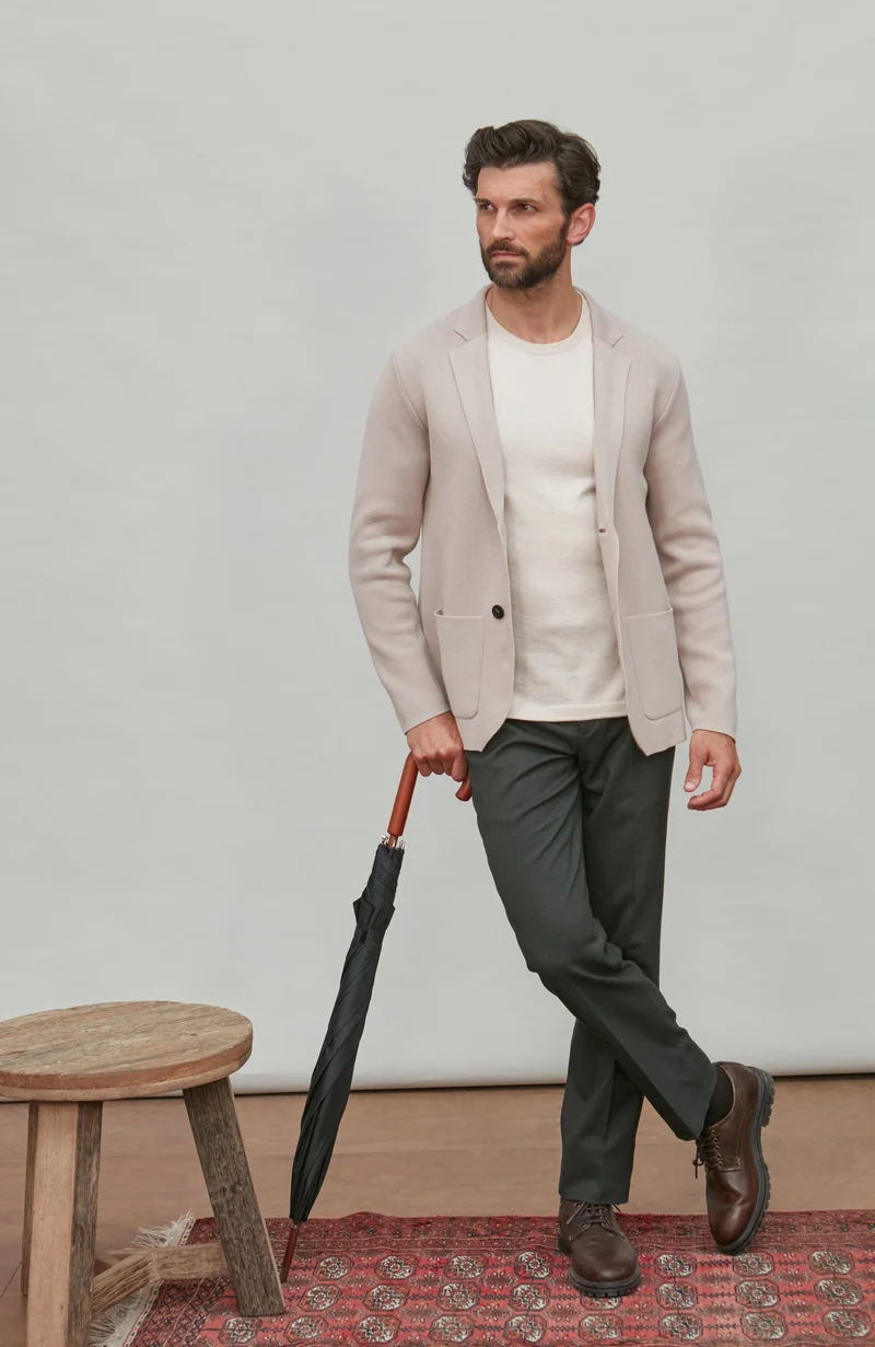 Mens Midweight Cotton Deconstructed Knitted Blazer