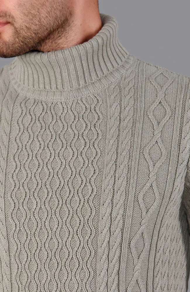 Mens Midweight Cotton Roll Neck Cable Jumper