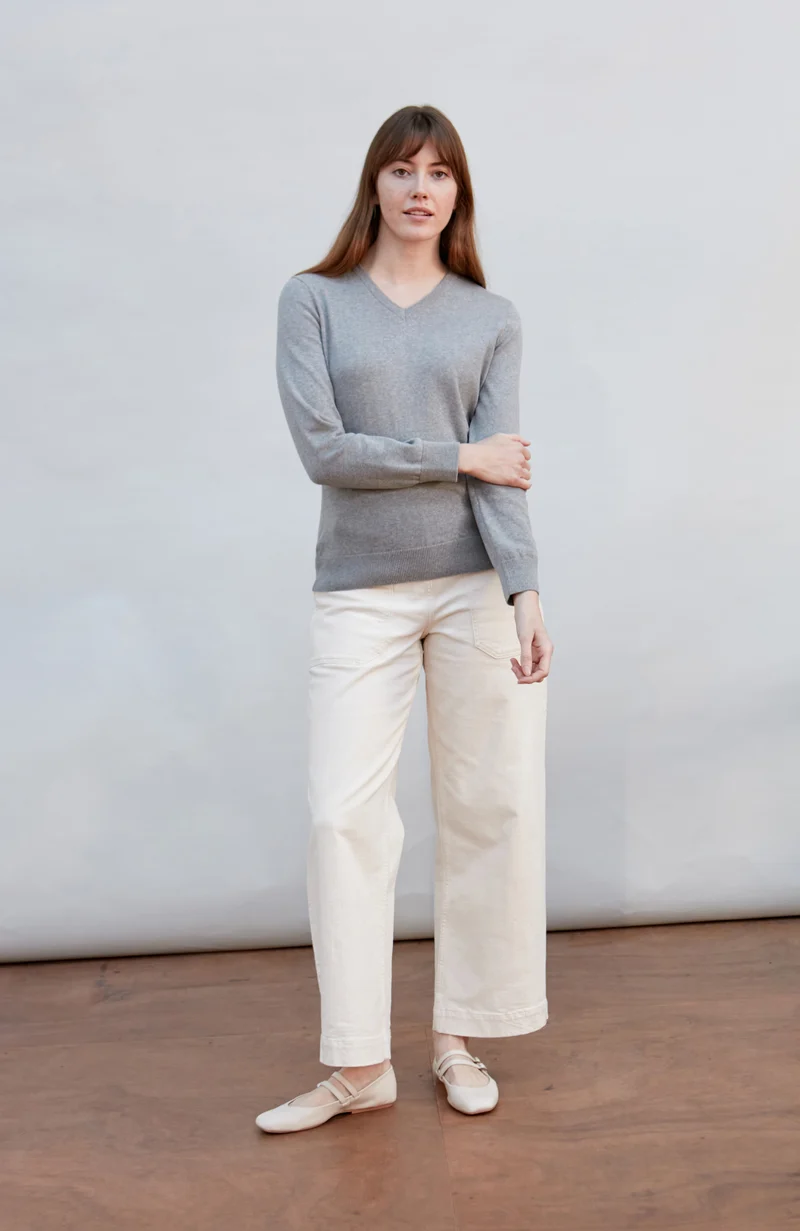 Womens Pure Cotton V-Neck Jumper