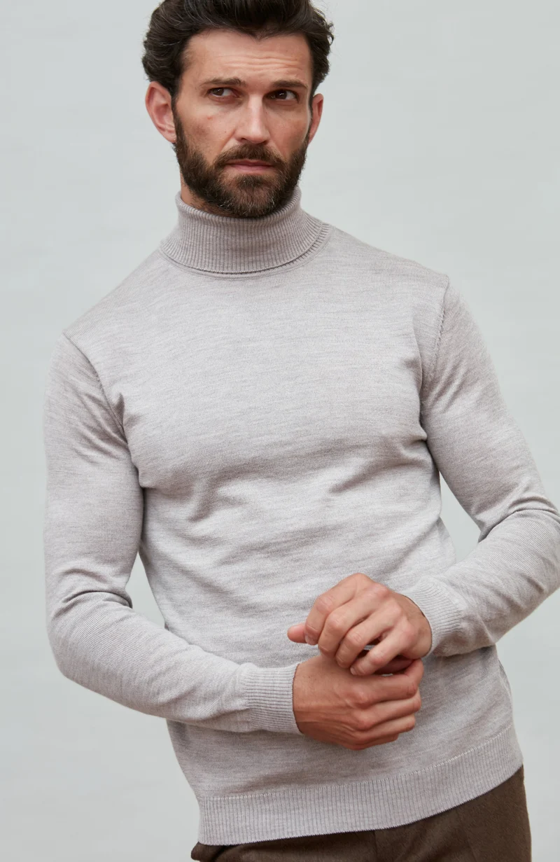 Mens Extra Fine Merino Wool Roll Neck Jumper