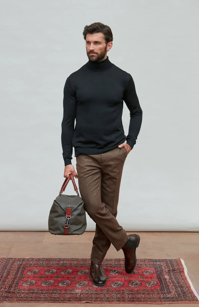 Mens Extra Fine Merino Wool Roll Neck Jumper
