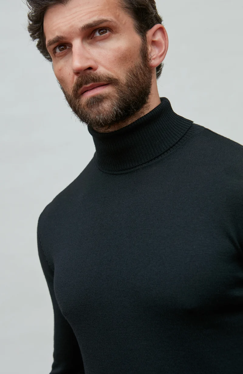 Mens Extra Fine Merino Wool Roll Neck Jumper