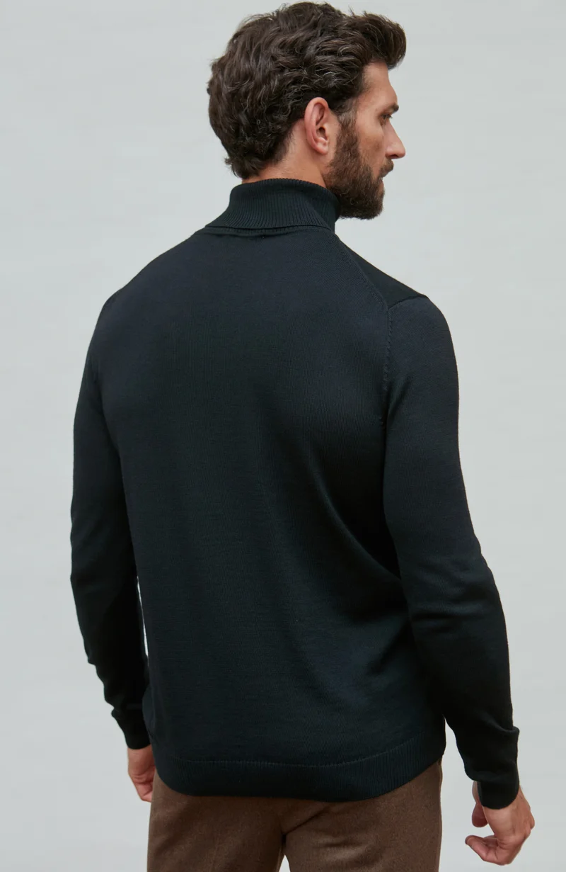Mens Extra Fine Merino Wool Roll Neck Jumper