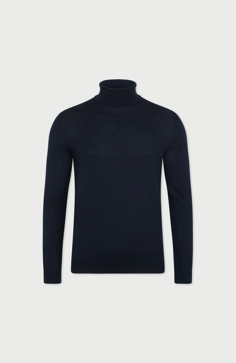 Mens Extra Fine Merino Wool Roll Neck Jumper
