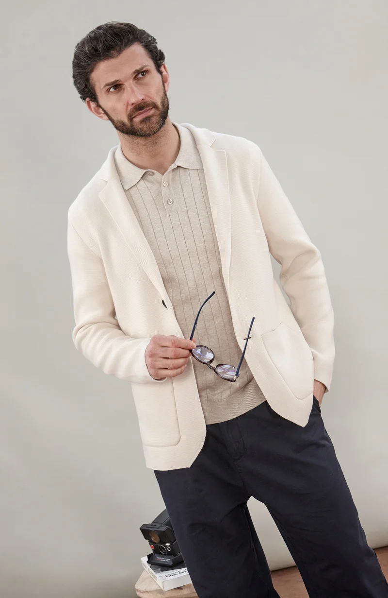 Mens Midweight Cotton Deconstructed Knitted Blazer