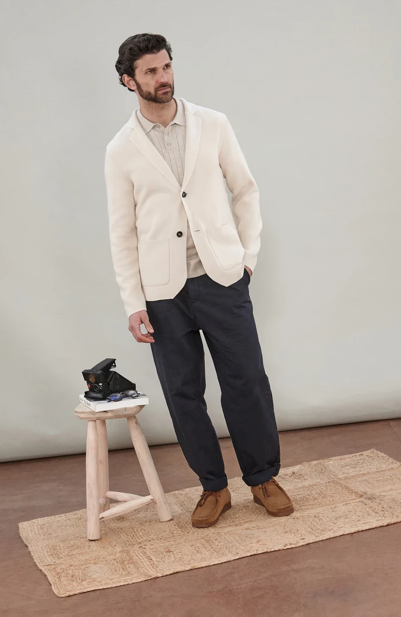 Mens Midweight Cotton Deconstructed Knitted Blazer
