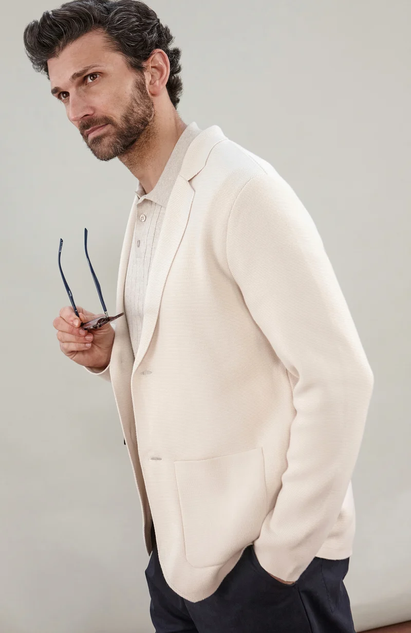 Mens Midweight Cotton Deconstructed Knitted Blazer