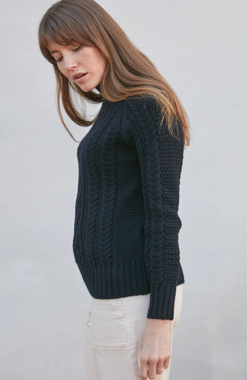 Womens Chunky Merino Roll Neck Cable Jumper