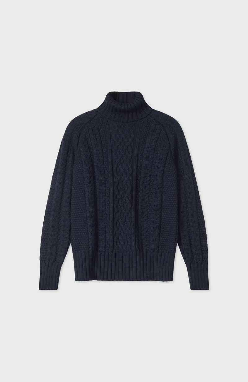 Womens Chunky Merino Roll Neck Cable Jumper