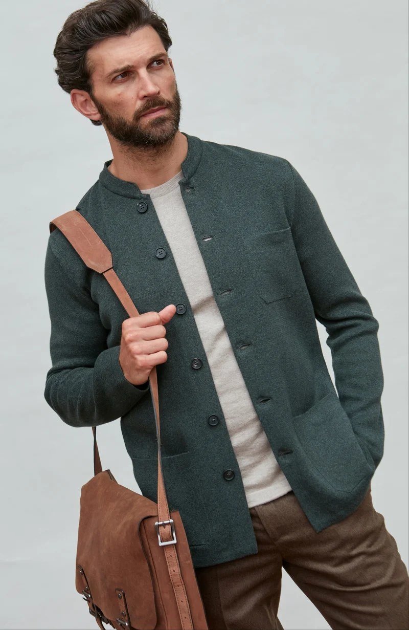 Mens Midweight Cotton Knitted Nehru Jacket