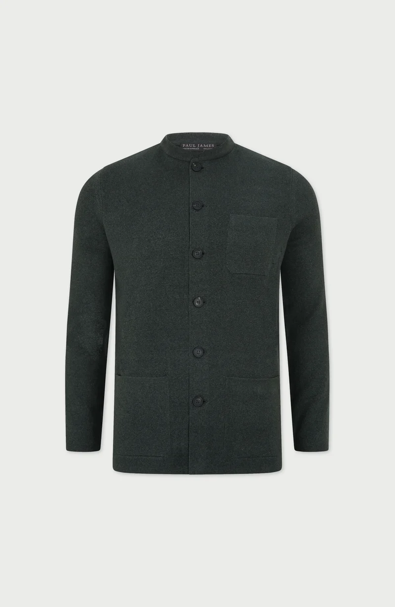 Mens Midweight Cotton Knitted Nehru Jacket