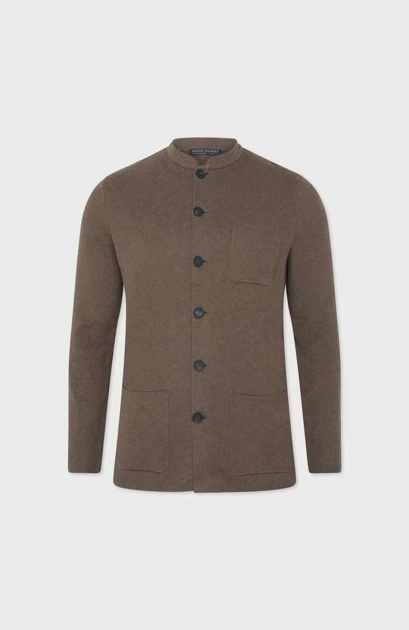 Mens Midweight Cotton Knitted Nehru Jacket