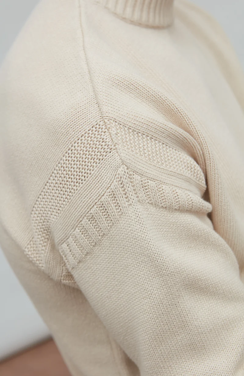 Mens Midweight Organic Cotton Linen Mock Neck Gansey Jumper