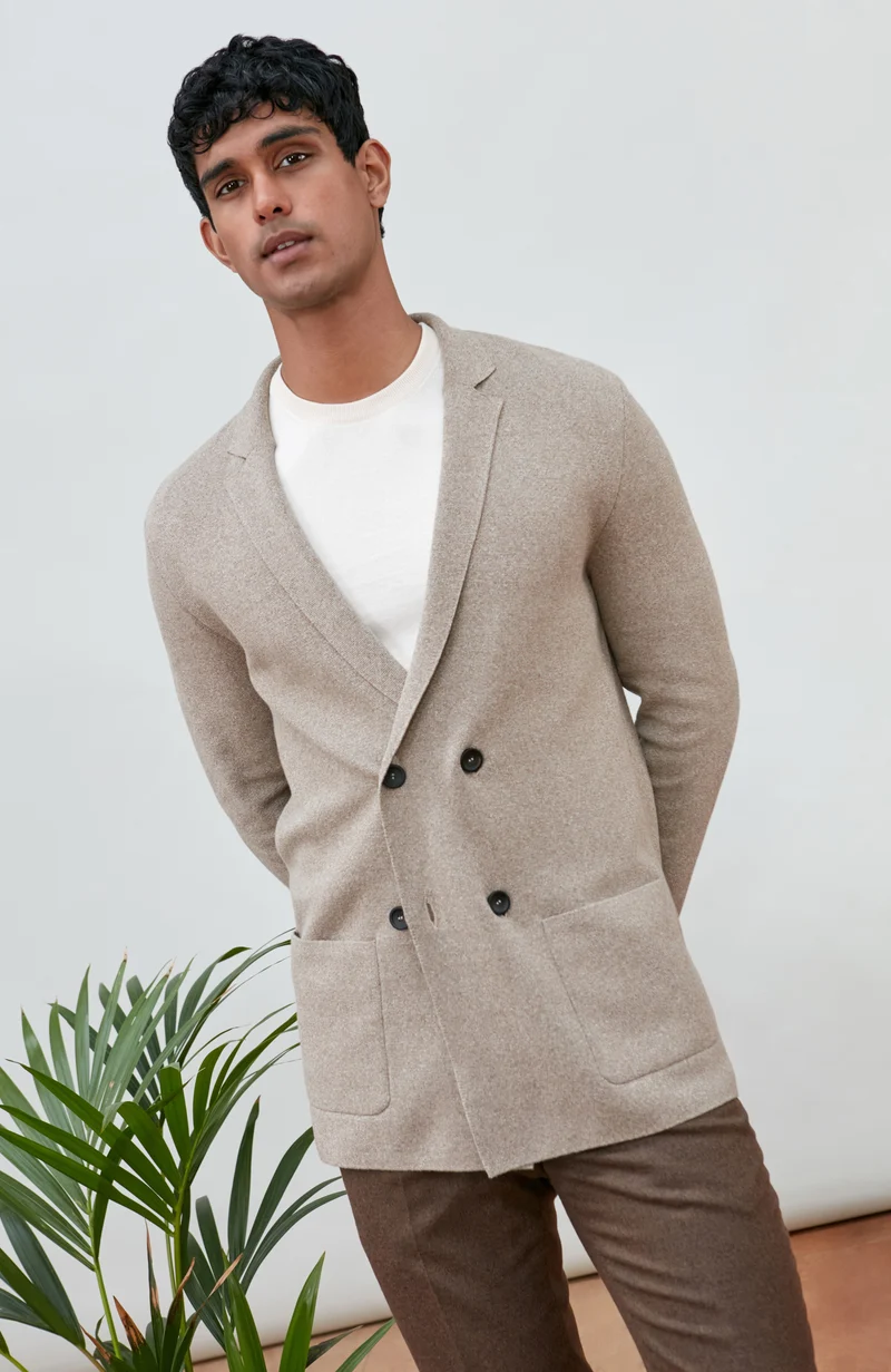 Mens Lightweight Cotton Double Breasted Knitted Blazer