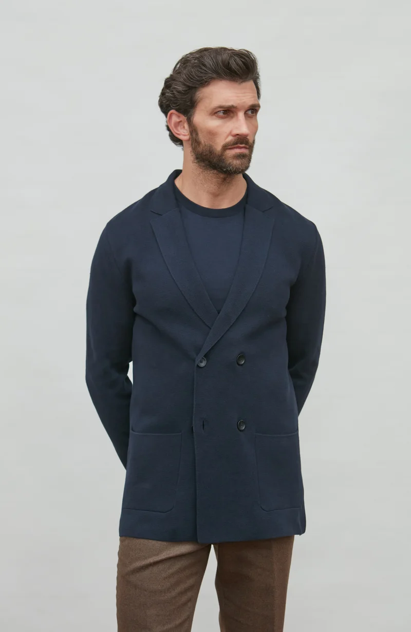 Mens Lightweight Cotton Double Breasted Knitted Blazer