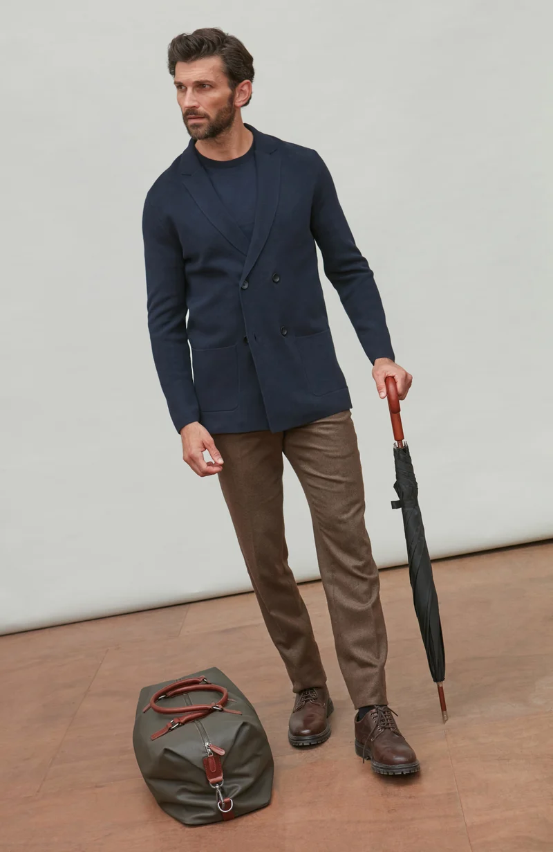 Mens Lightweight Cotton Double Breasted Knitted Blazer