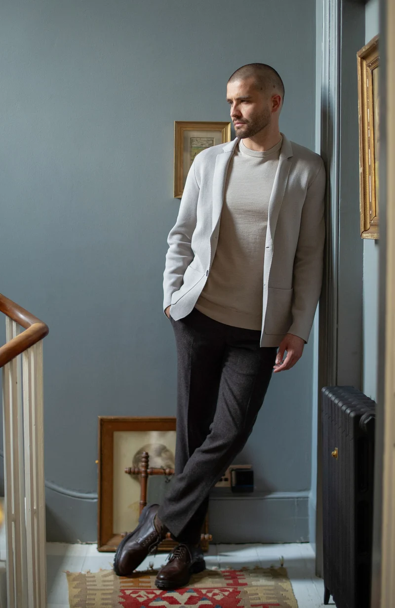 Mens Lightweight Mercerised Cotton Knitted Blazer