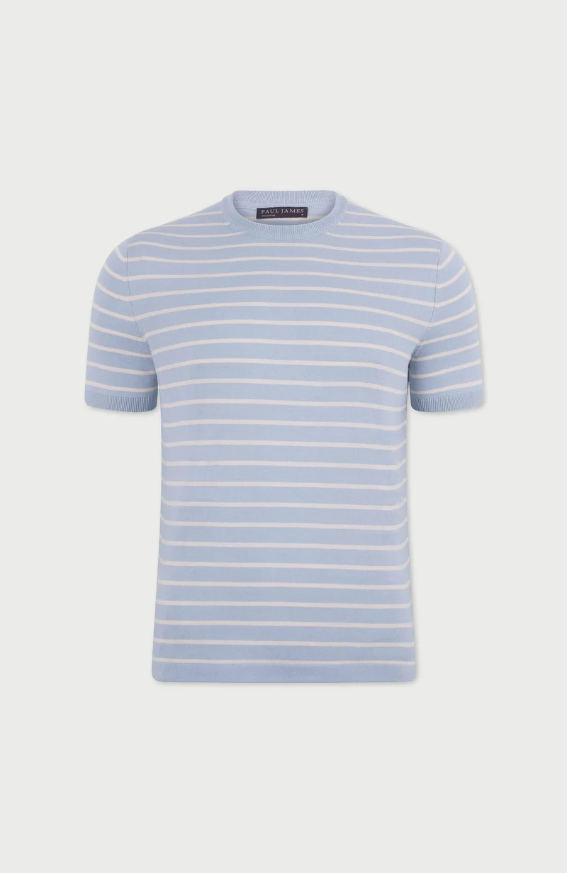 Mens Ultra Fine Cotton Knitted Pin Stripe T-Shirt