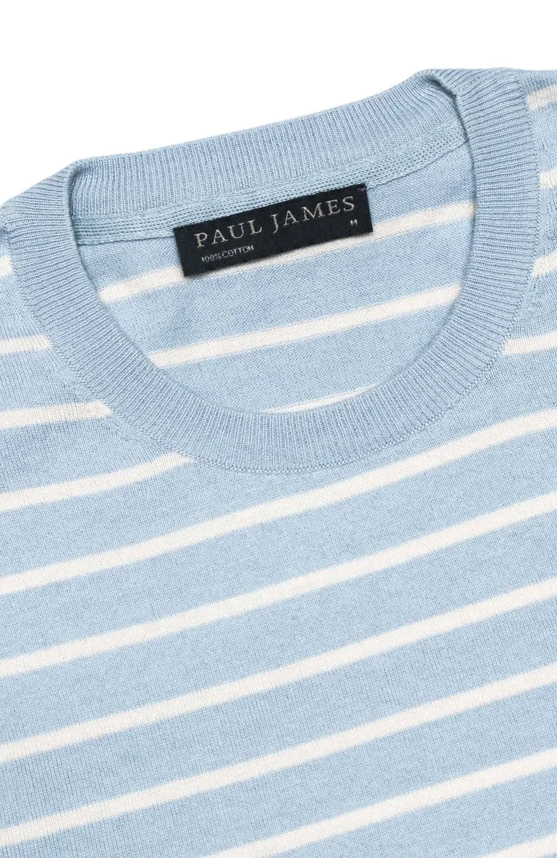 Mens Ultra Fine Cotton Knitted Pin Stripe T-Shirt