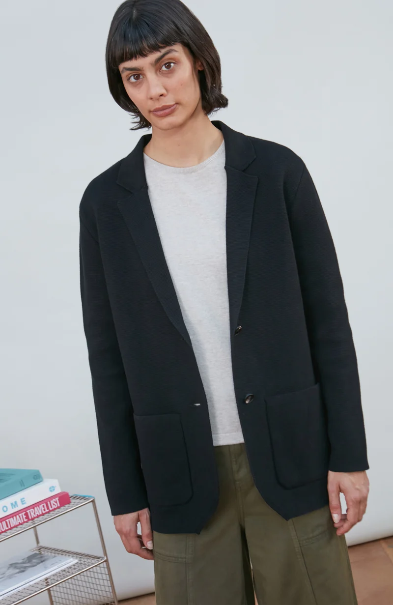 Womens Midweight Cotton Relaxed Fit Knitted Blazer