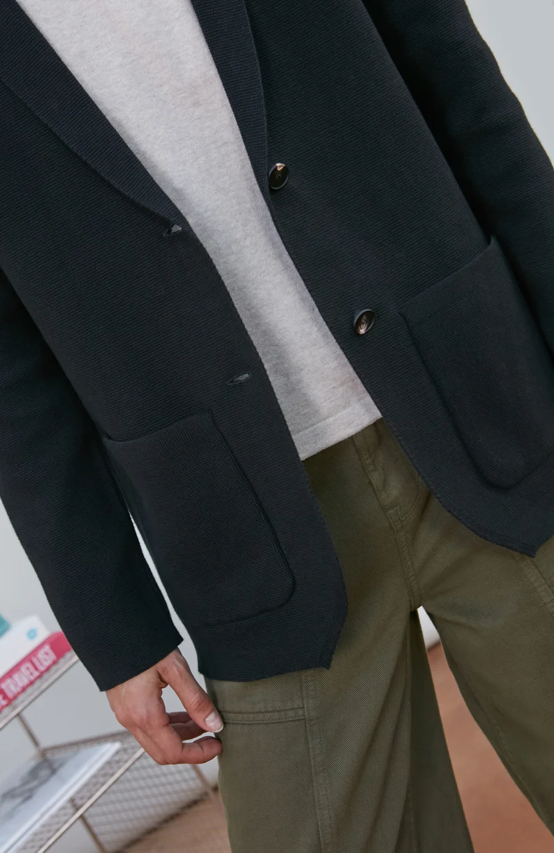Womens Midweight Cotton Relaxed Fit Knitted Blazer