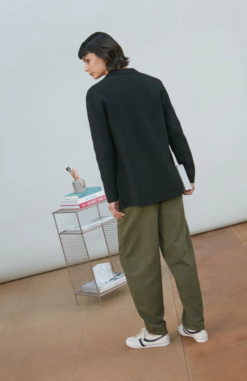 Womens Midweight Cotton Relaxed Fit Knitted Blazer