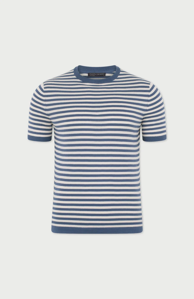 Mens Ultra Fine Cotton Knitted Breton T-Shirt