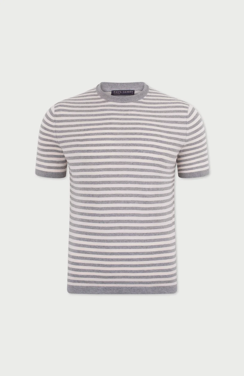 Mens Ultra Fine Cotton Knitted Breton T-Shirt
