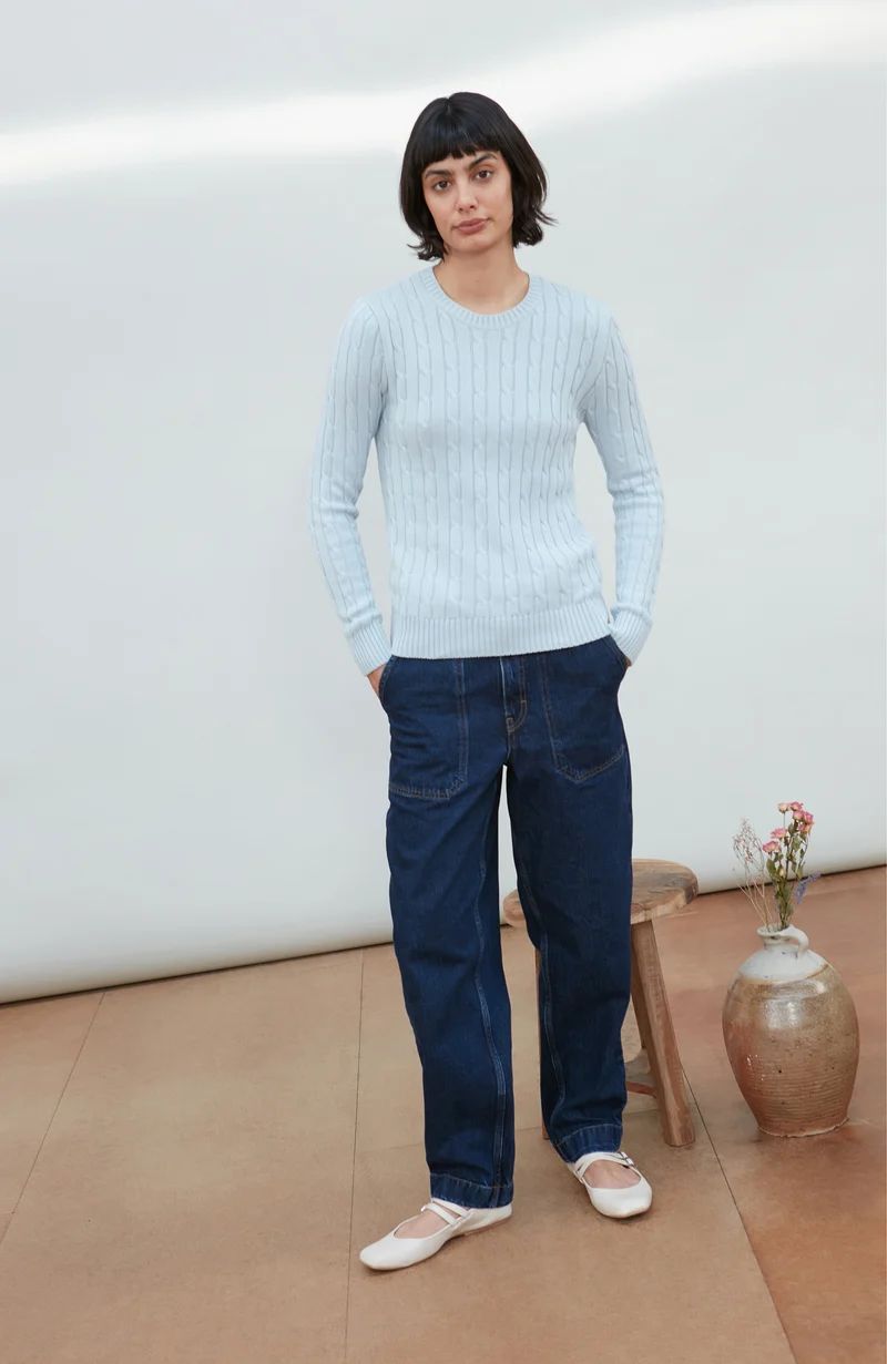 Womens Cotton Cable Crew Neck Jumper