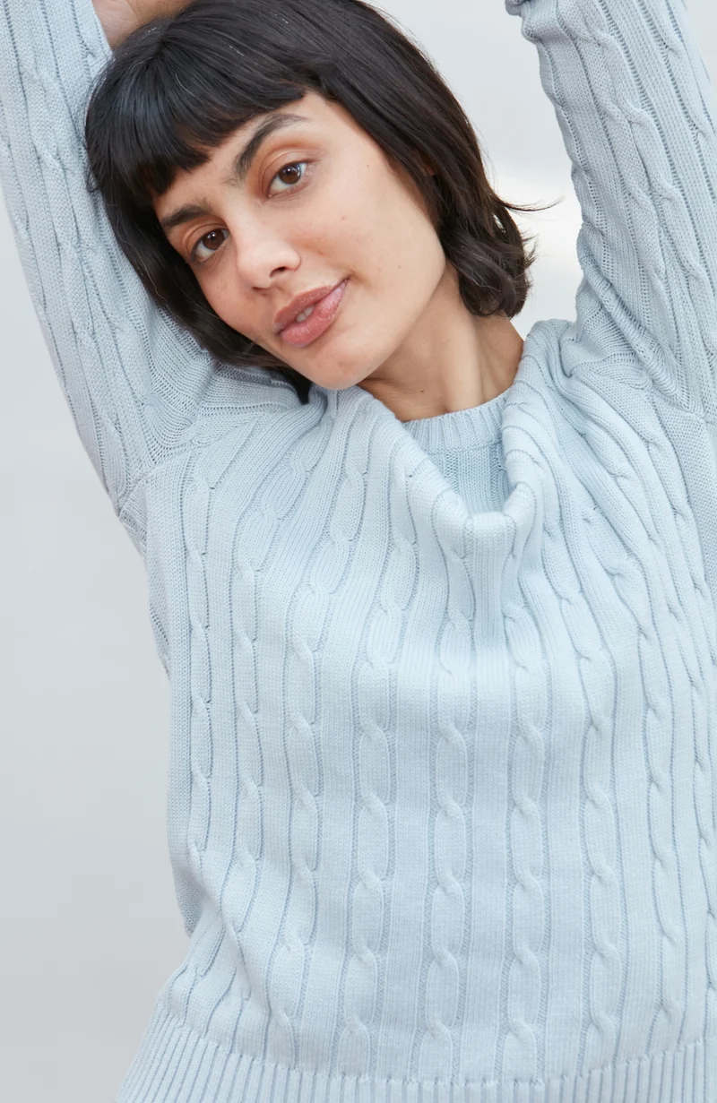 Womens Cotton Cable Crew Neck Jumper