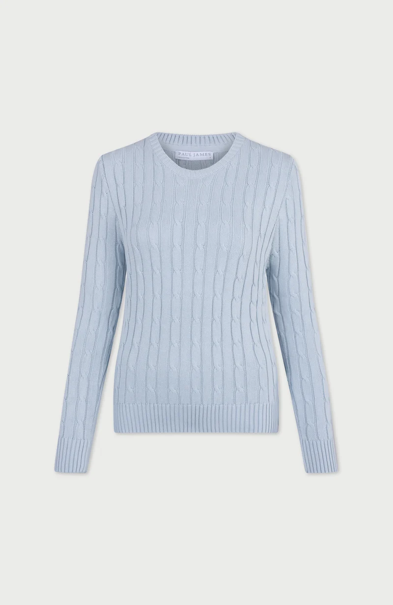 Womens Cotton Cable Crew Neck Jumper