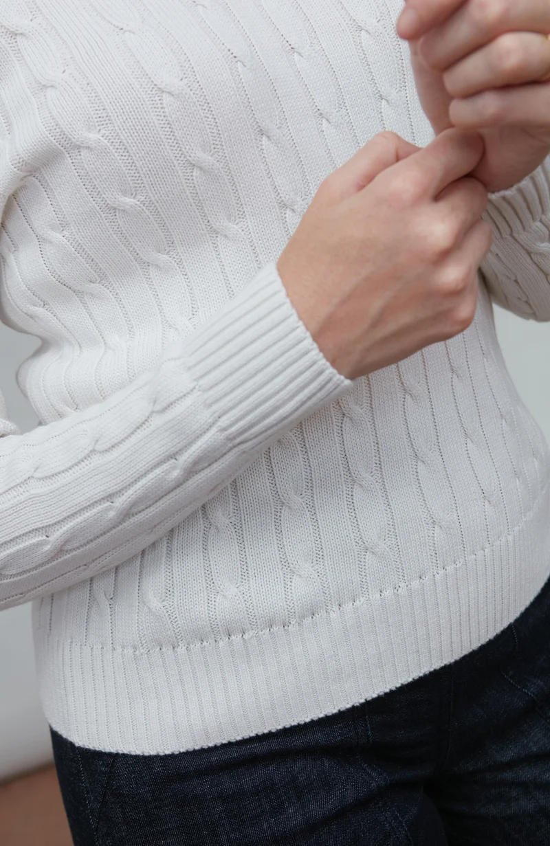Womens Cotton Cable Crew Neck Jumper