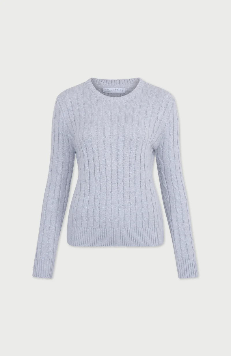 Womens Cotton Cable Crew Neck Jumper