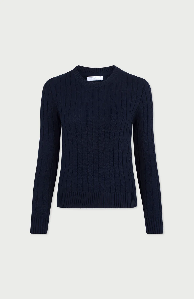 Womens Cotton Cable Crew Neck Jumper
