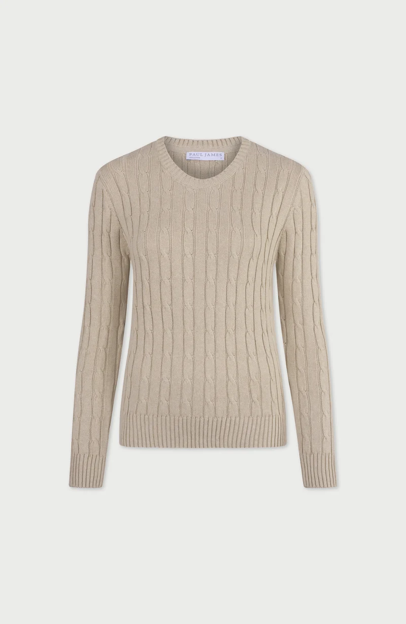 Womens Cotton Cable Crew Neck Jumper