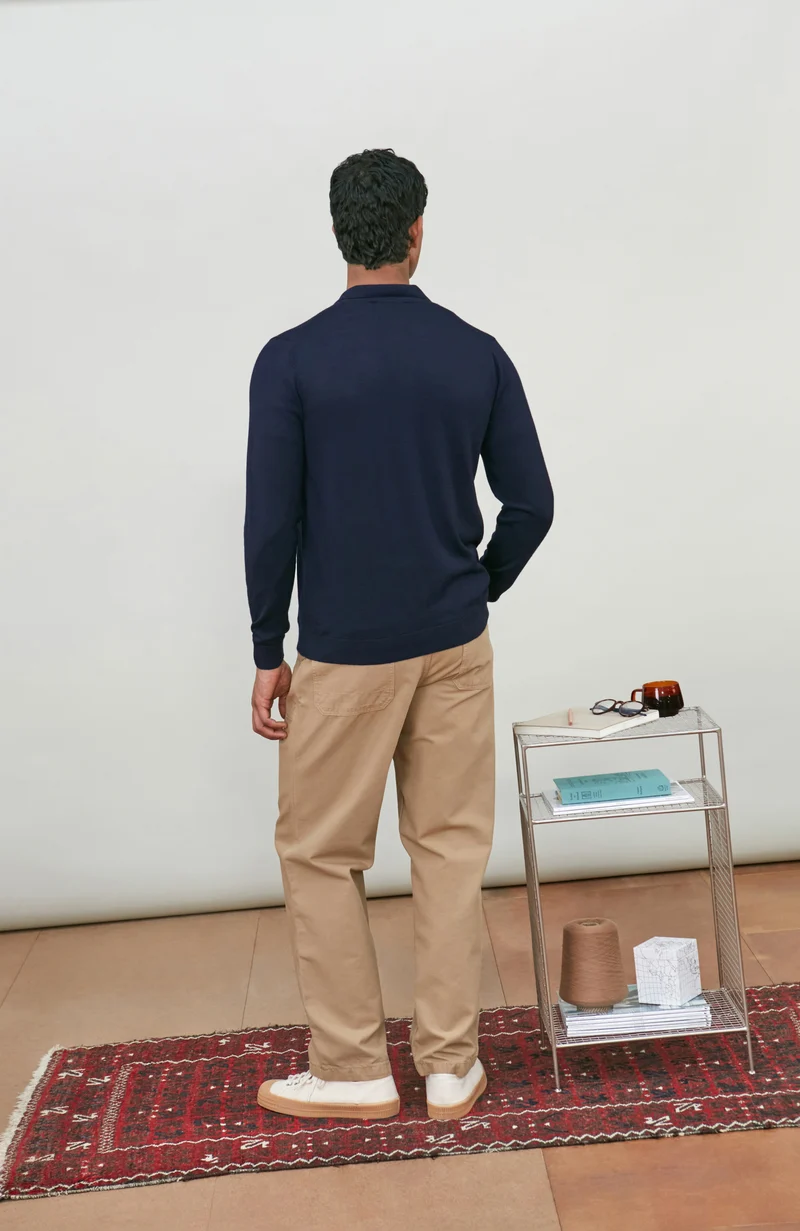 Mens Extra Fine Merino Wool Polo Cardigan