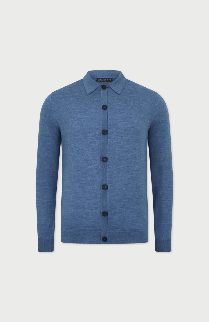 Mens Extra Fine Merino Wool Polo Cardigan