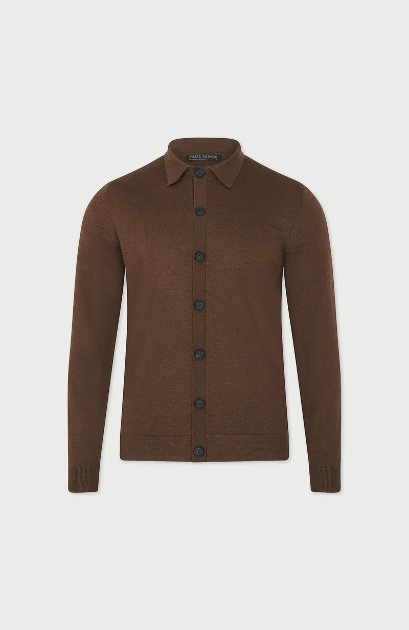 Mens Extra Fine Merino Wool Polo Cardigan