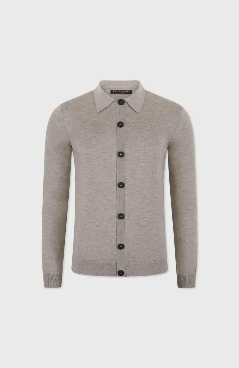 Mens Extra Fine Merino Wool Polo Cardigan