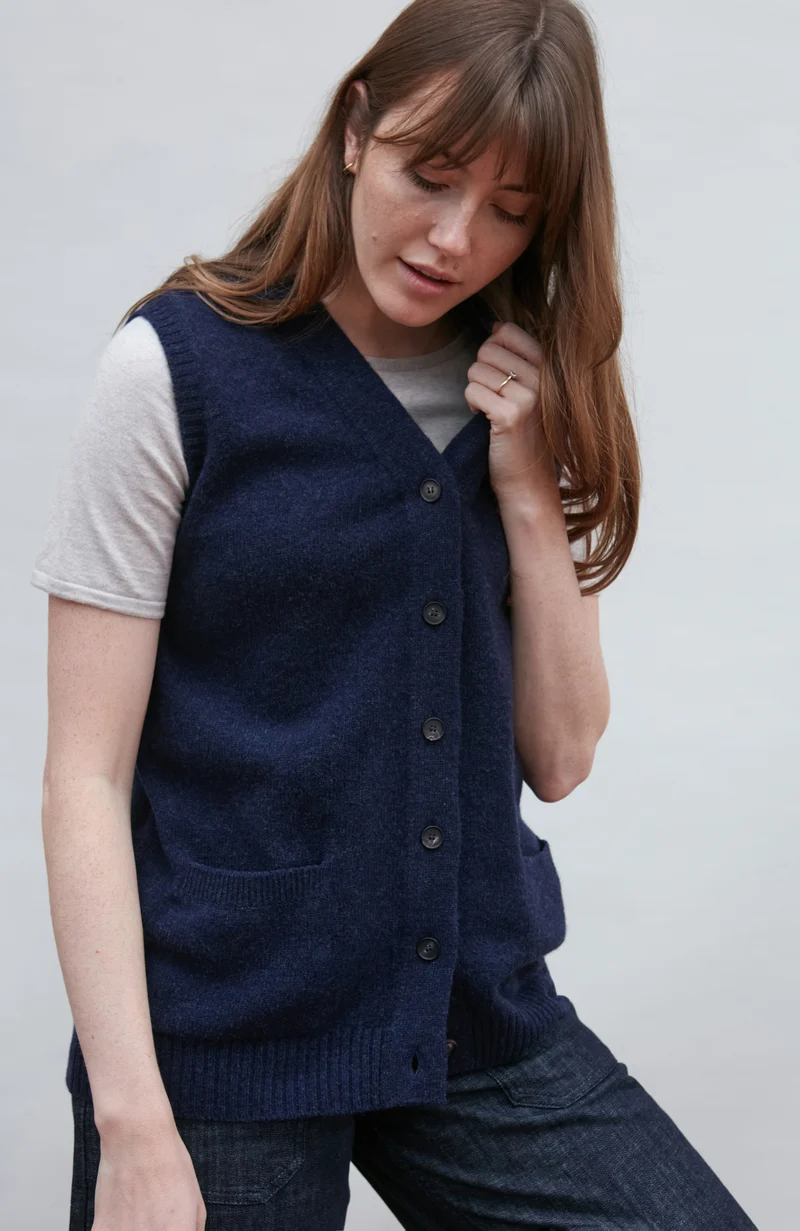 Womens Lambswool V Neck Waistcoat with Pockets