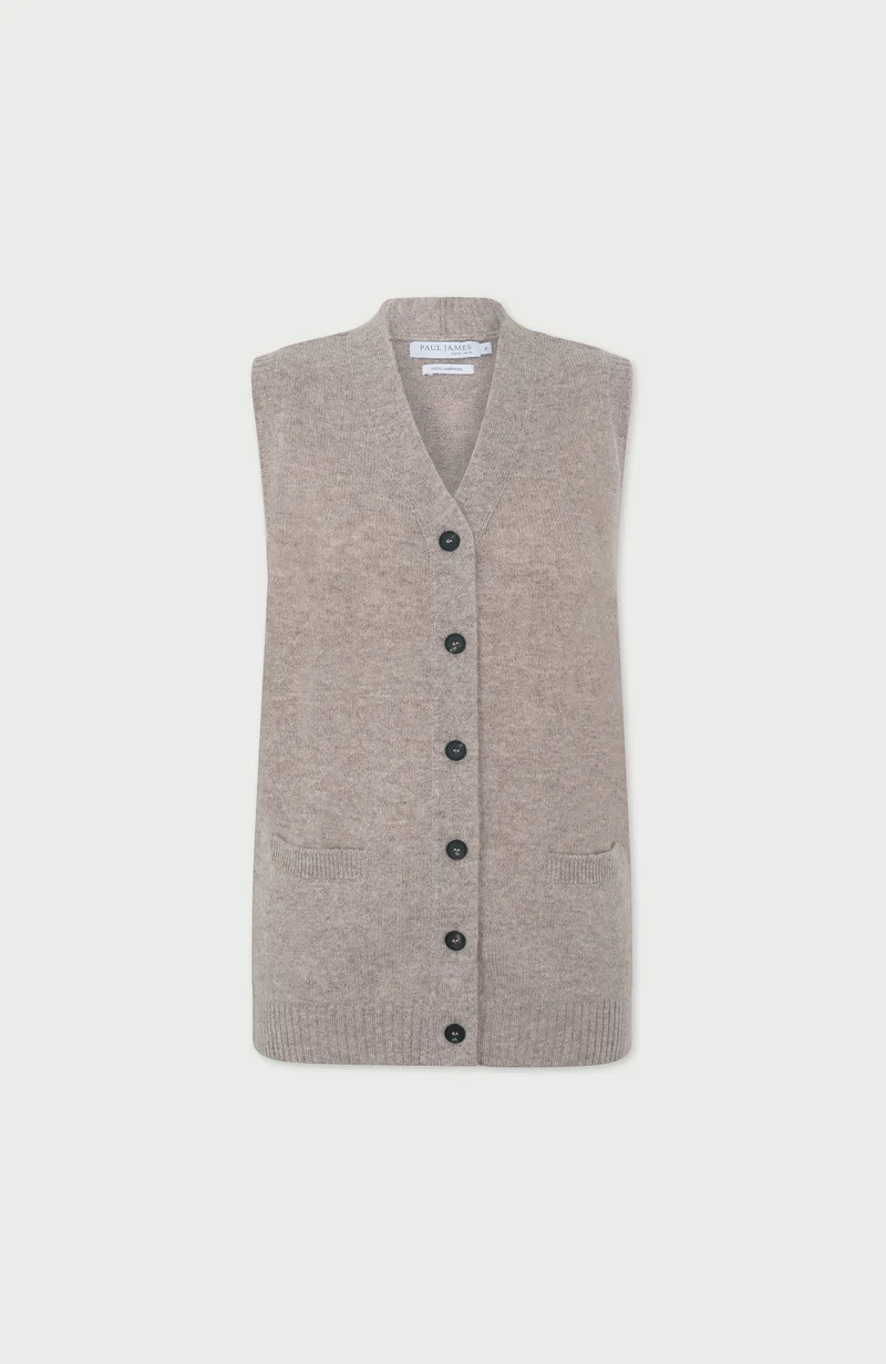 Womens Lambswool V Neck Waistcoat with Pockets