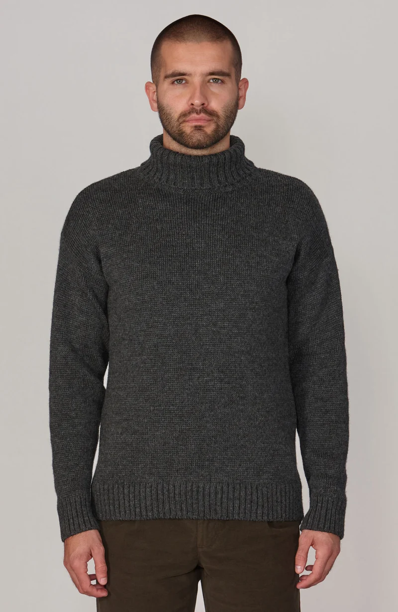 Mens XS Stone Submariner Chunky Roll Neck Merino Wool Jumper