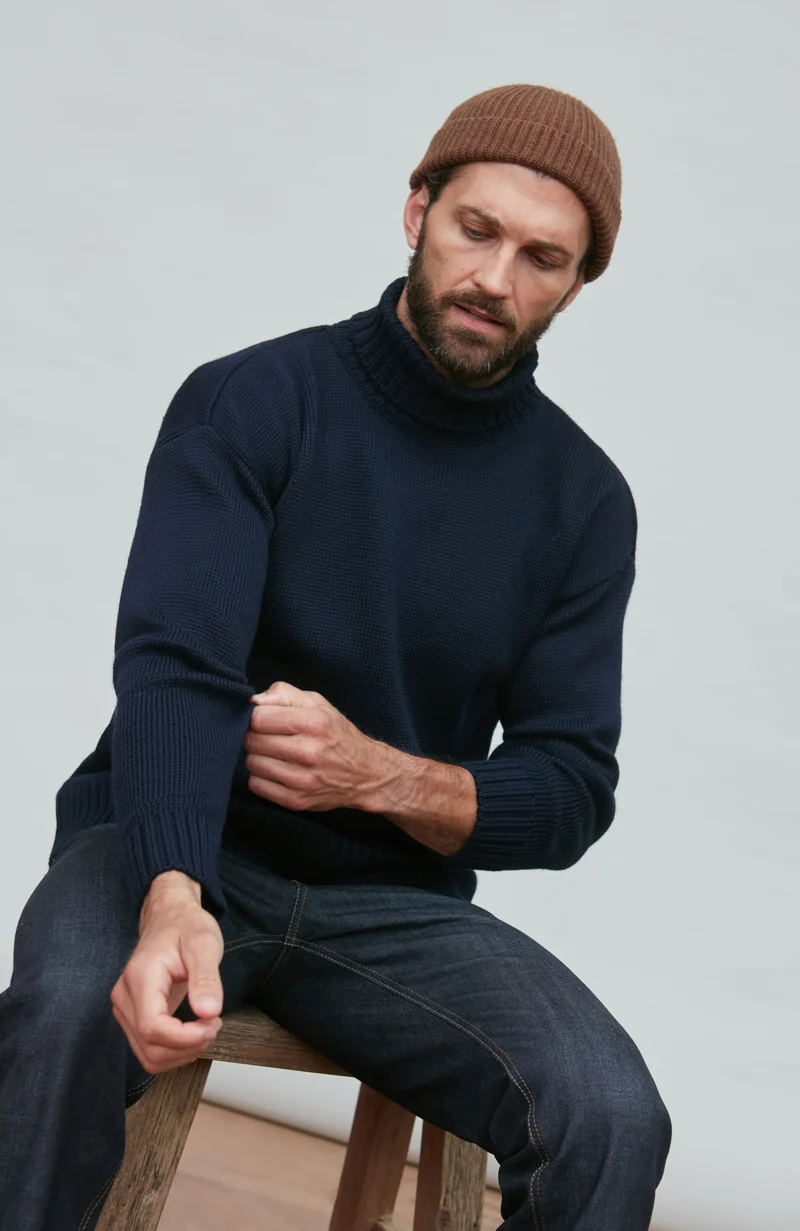 Mens Chunky Merino Wool Submariner Roll Neck Jumper