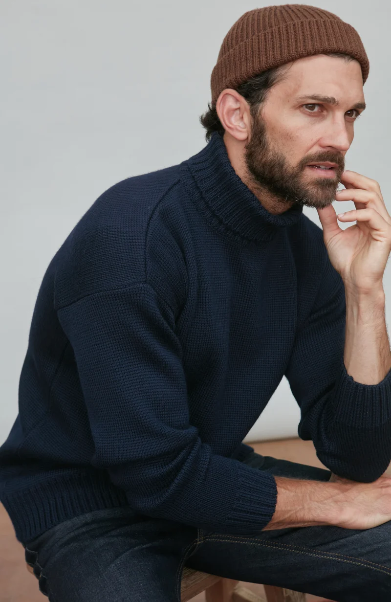 Mens Chunky Merino Wool Submariner Roll Neck Jumper